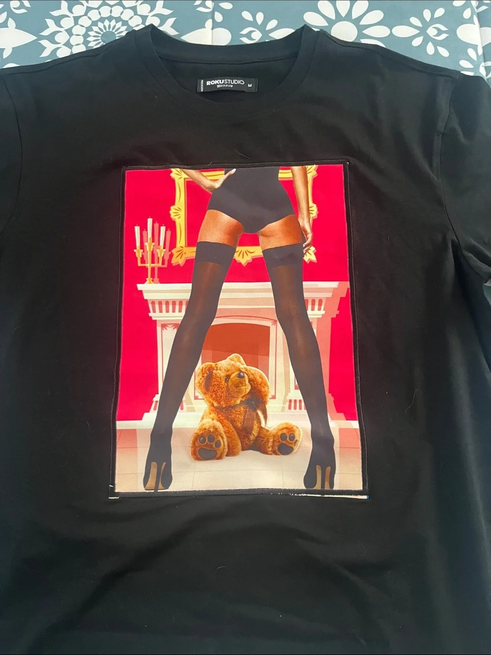 Woman in nylons T-shirt
